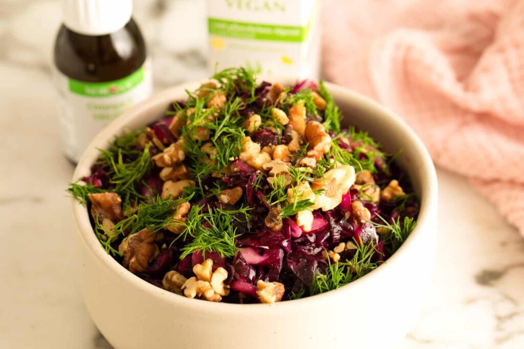 salada de couve roxa com ómega-3