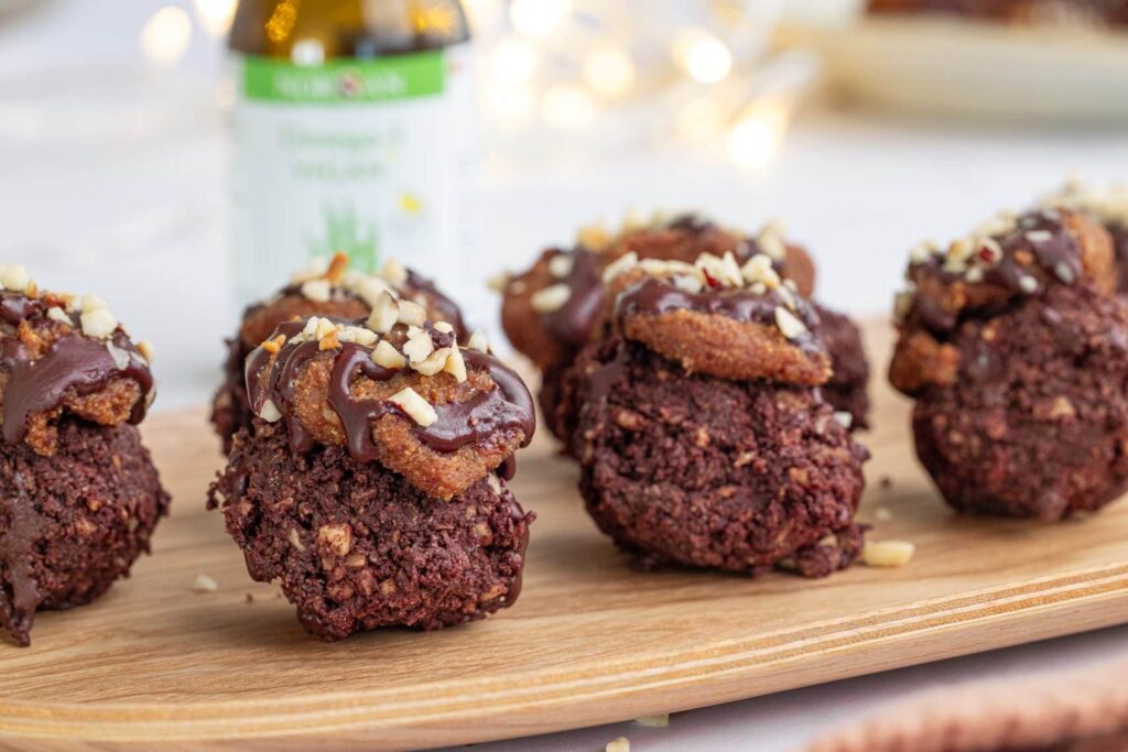bombons de avelã e chocolate ricos em proteína e ómega-3